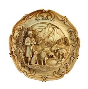 Vintage Rdo Santander Shepherd Sheep 3D Relief Wall Plaque Alpine 9”